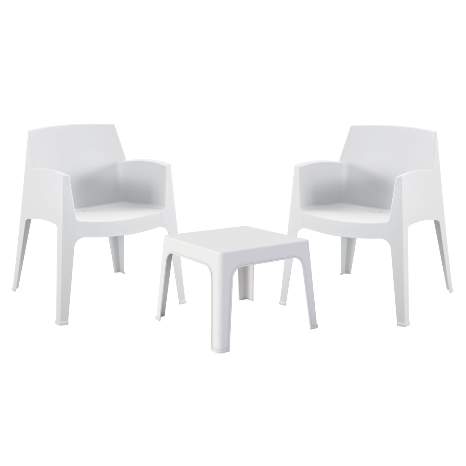 3PCS SET POLYPROPYLENE SLEEK HM21267.01 COFFEE TABLE & 2 ARMCHAIRS - WHITE