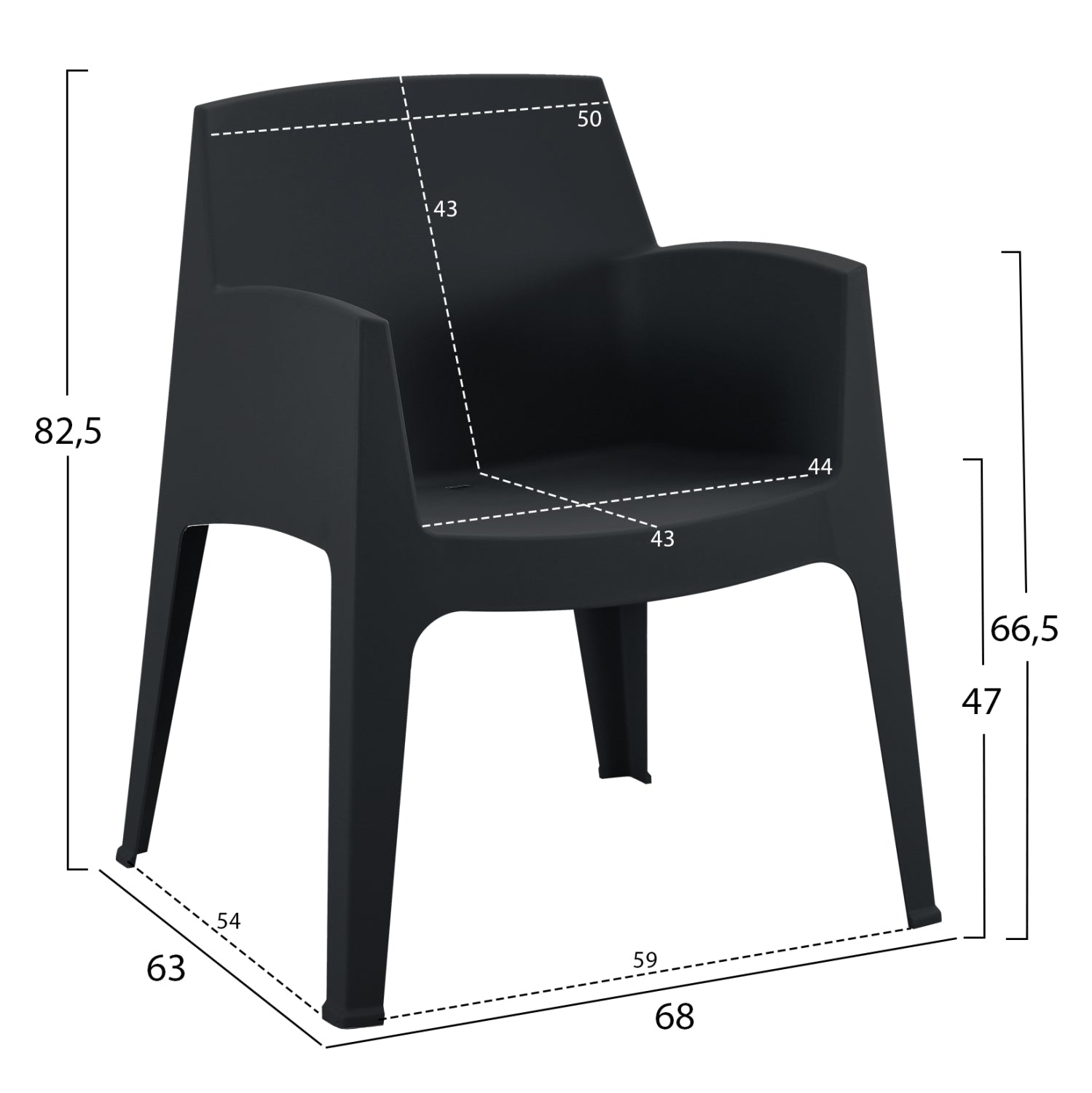 3PCS SET POLYPROPYLENE SLEEK HM21267.02 COFFEE TABLE & 2 ARMCHAIRS - BLACK