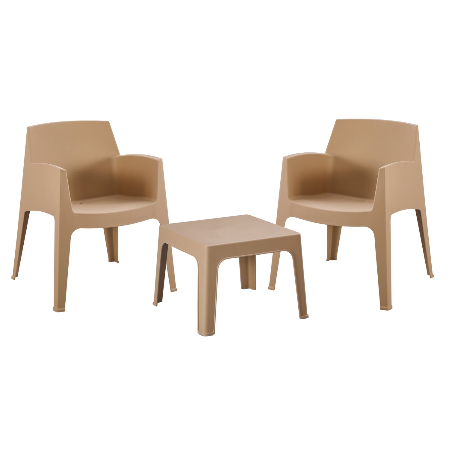 3PCS SET POLYPROPYLENE SLEEK HM21267.03 COFFEE TABLE & 2 ARMCHAIRS - CAPPUCCINO