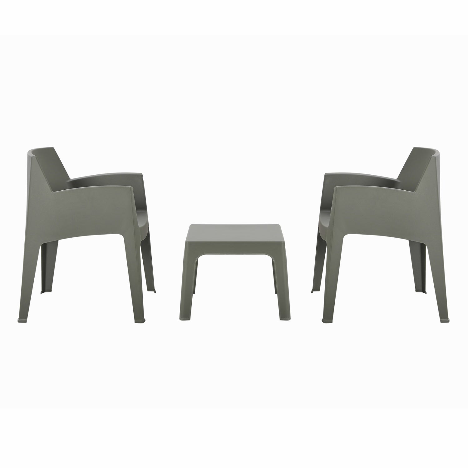 3PCS SET POLYPROPYLENE SLEEK HM21267.05 COFFEE TABLE & 2 ARMCHAIRS - DARK OLIVE GREEN