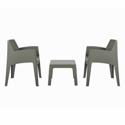 3PCS SET POLYPROPYLENE SLEEK HM21267.05 COFFEE TABLE & 2 ARMCHAIRS - DARK OLIVE GREEN