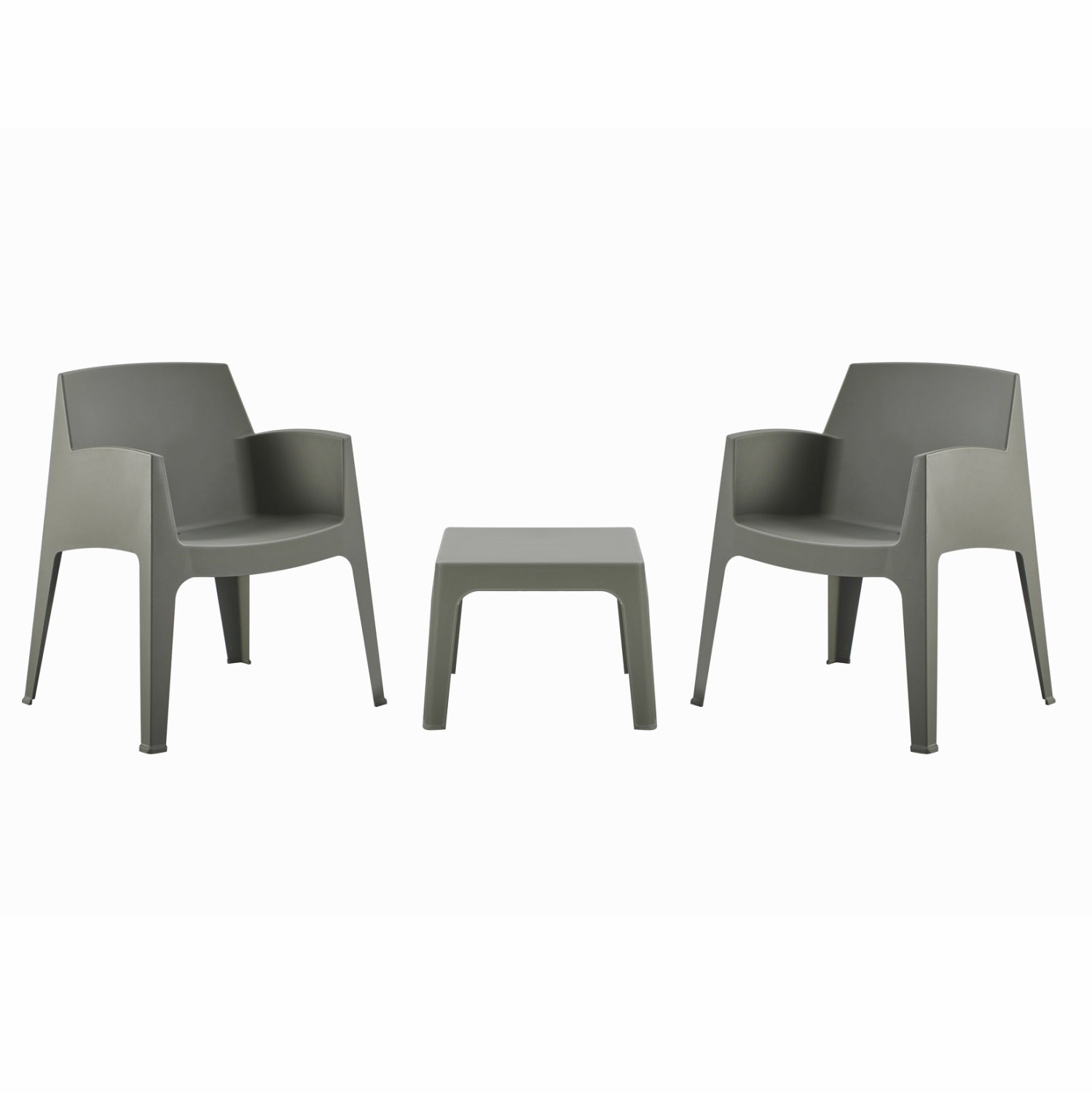 3PCS SET POLYPROPYLENE SLEEK HM21267.05 COFFEE TABLE & 2 ARMCHAIRS - DARK OLIVE GREEN
