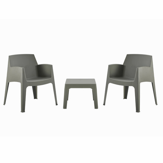 3PCS SET POLYPROPYLENE SLEEK HM21267.05 COFFEE TABLE & 2 ARMCHAIRS - DARK OLIVE GREEN