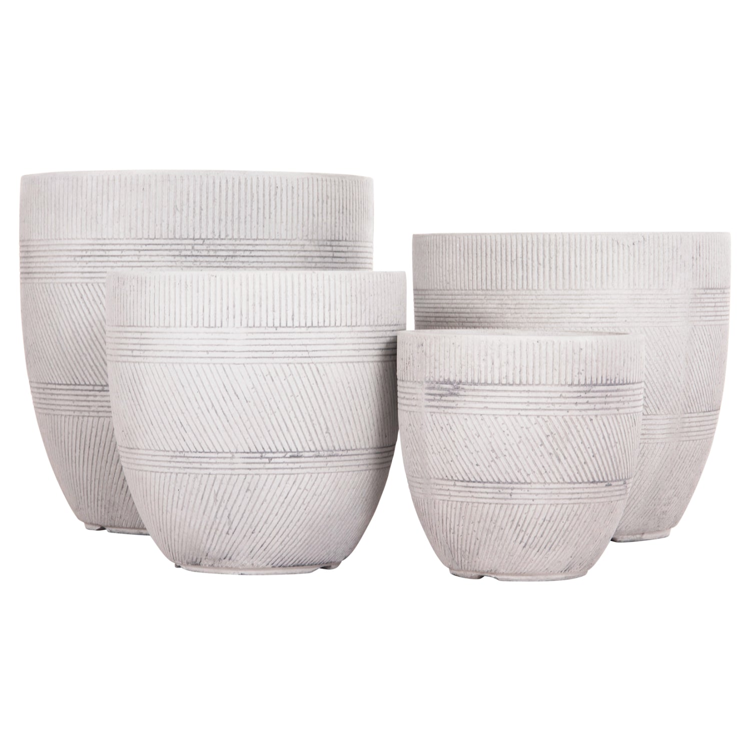 GARDEN PLANTERS ROUND SET 4PCS SERIES GARDENER HM4719 FIBERCLAY--IN CEMENT COLOR Φ44x43Hcm.