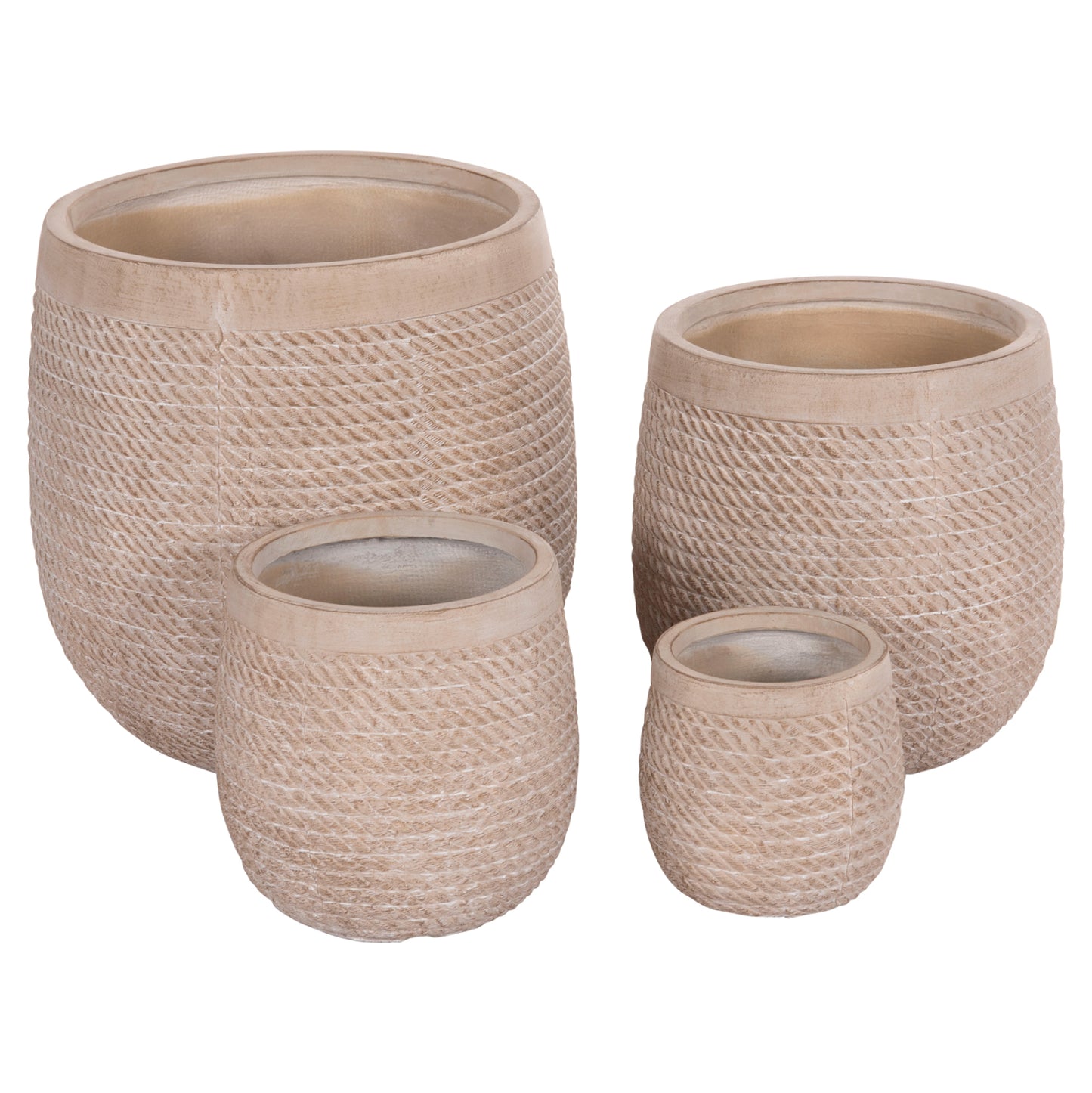 GARDEN PLANTERS ROUND SET 4PCS GARDENER HM4722 FIBERCLAY--IVORY CEMENT Φ54x54Hcm.