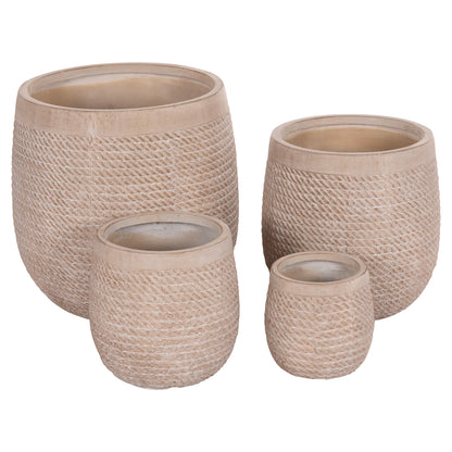 GARDEN PLANTERS ROUND SET 4PCS GARDENER HM4722 FIBERCLAY--IVORY CEMENT Φ54x54Hcm.