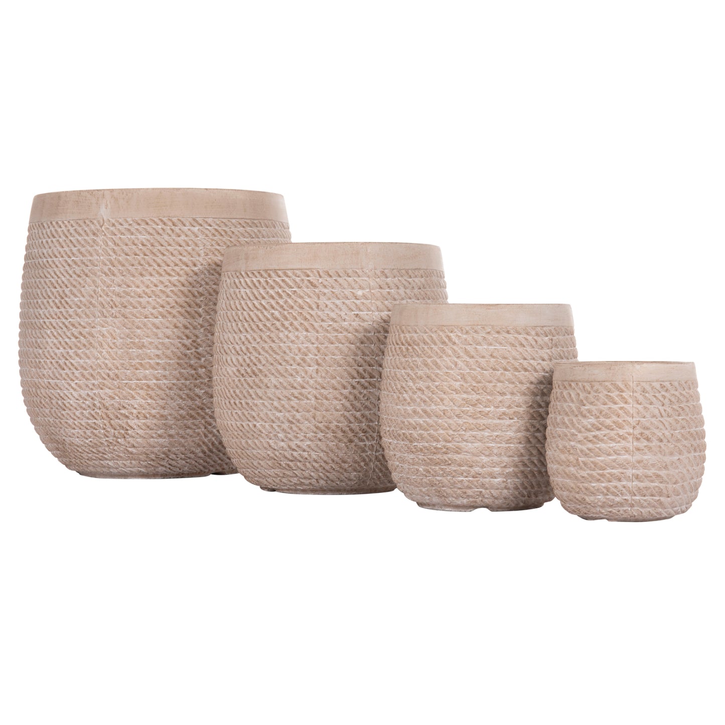 GARDEN PLANTERS ROUND SET 4PCS GARDENER HM4722 FIBERCLAY--IVORY CEMENT Φ54x54Hcm.
