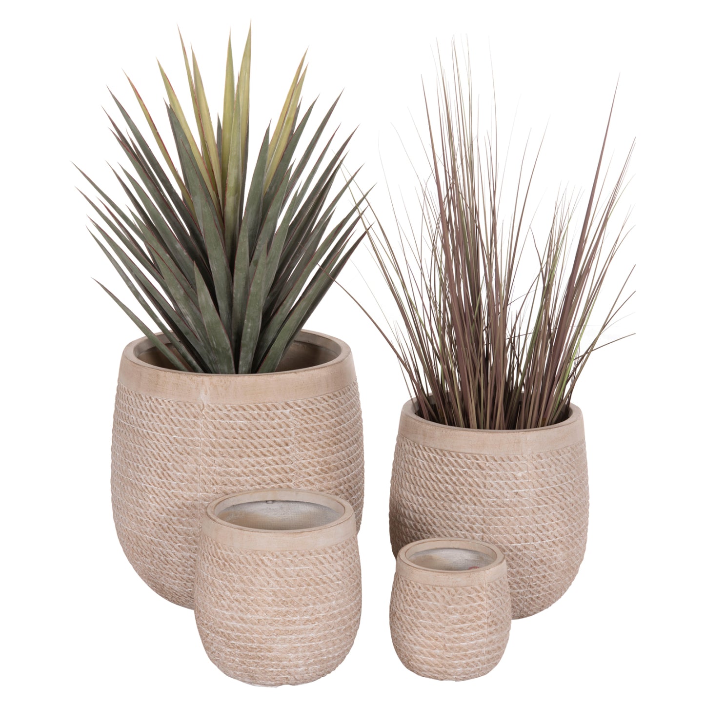 GARDEN PLANTERS ROUND SET 4PCS GARDENER HM4722 FIBERCLAY--IVORY CEMENT Φ54x54Hcm.