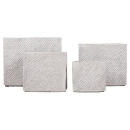 GARDEN PLANTERS SQUARE SET 4PCS GARDENER HM4730 FIBERCLAY IN GREY CEMENT 37x37x32Hcm.