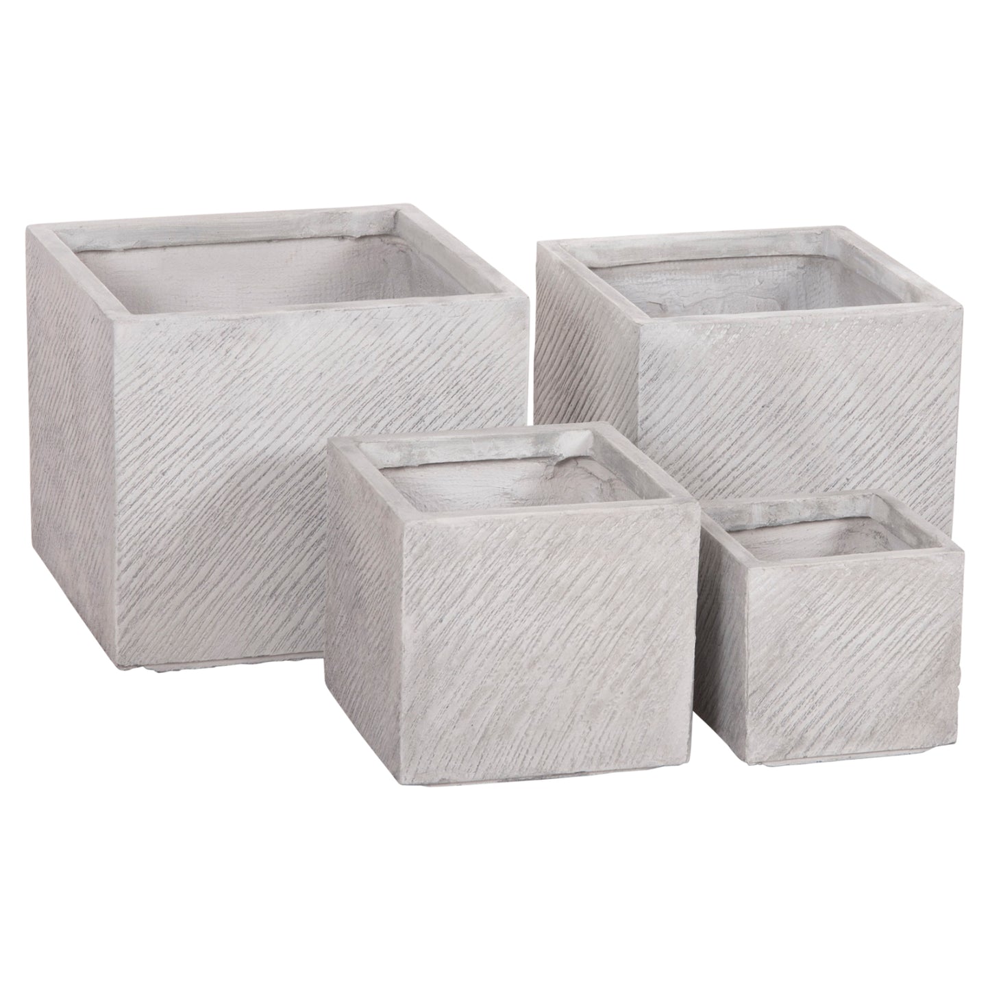 GARDEN PLANTERS SQUARE SET 4PCS GARDENER HM4730 FIBERCLAY IN GREY CEMENT 37x37x32Hcm.