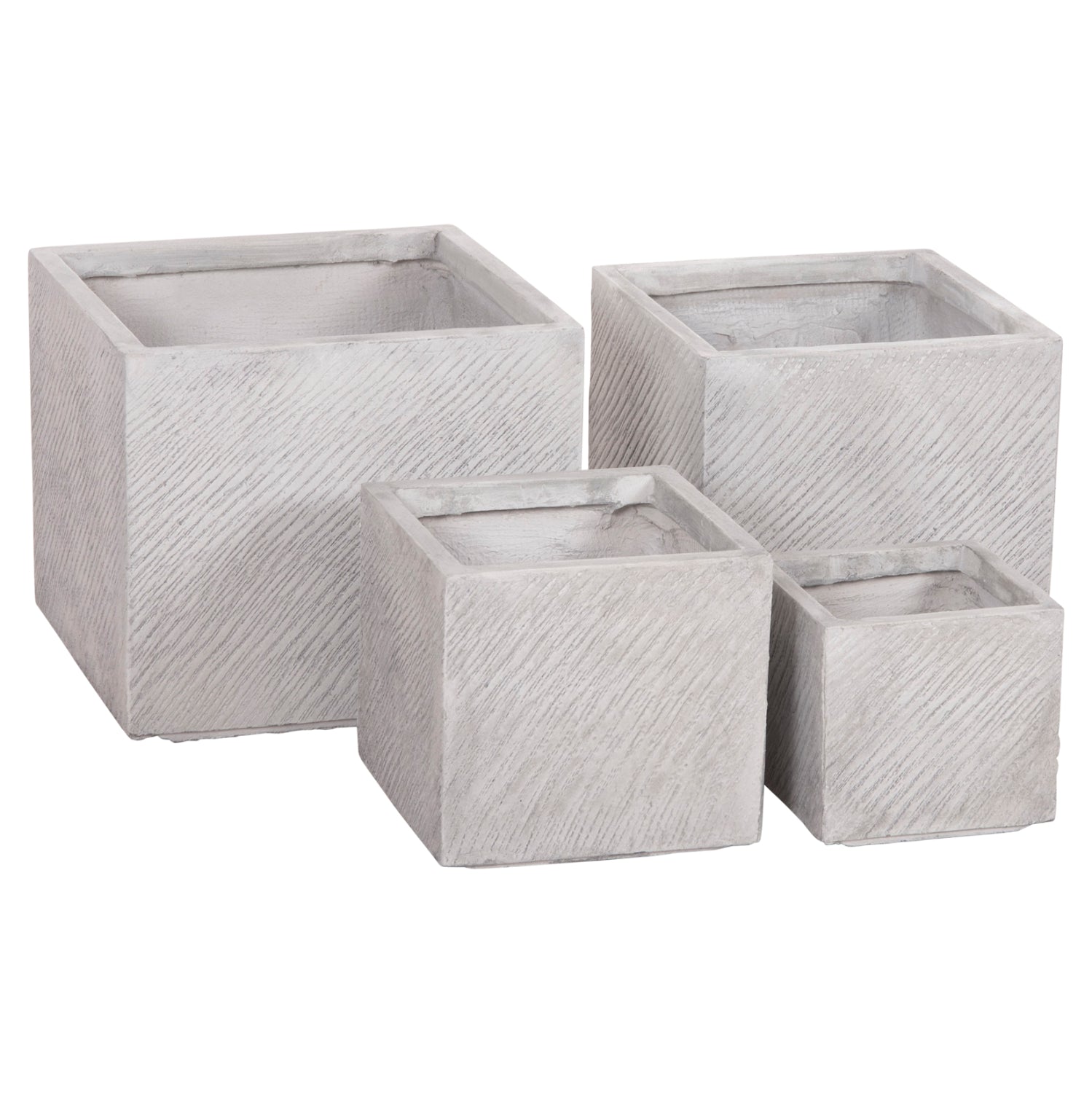 GARDEN PLANTERS SQUARE SET 4PCS GARDENER HM4730 FIBERCLAY IN GREY CEMENT 37x37x32Hcm.