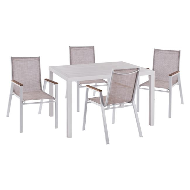 Set 5 pieces aluminum Table 120x80x75.5 White HM10522