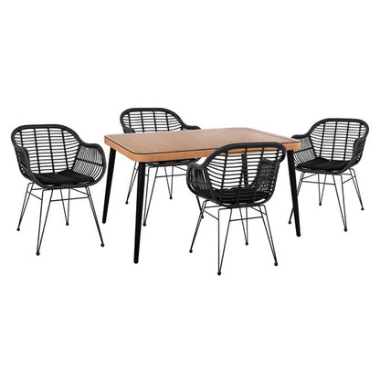 Set 5 pieces Allegra Wicker with Table 140x80x78 Beige & Black Color HM10508