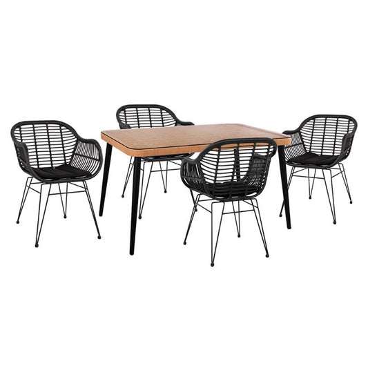 Set 5 pieces Allegra Wicker with Table 140x80x78 Beige & Black Color HM10508