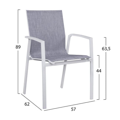 Set 5 pieces aluminum table & Aluminum armchairs white HM10595.01