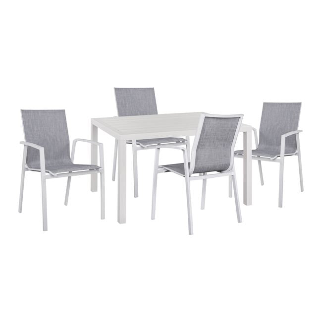 Set 5 pieces aluminum table & Aluminum armchairs white HM10595.01