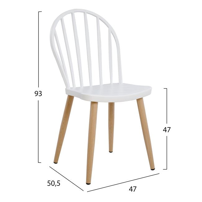 Set 5 pieces Table Sonama & Polypropylene Chairs White with metallic legs HM11025.01