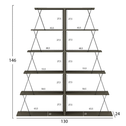 BOOKCASES 2PCS SET MINI TARS HM11772.13 MELAMINE IN OLIVE GREY COLOR-BLACK METAL RODS 65x24x146Hcm.(x2)
