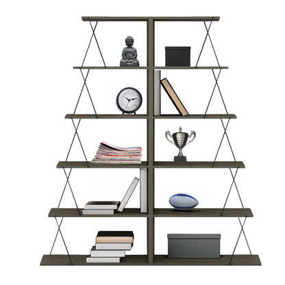 BOOKCASES 2PCS SET MINI TARS HM11772.13 MELAMINE IN OLIVE GREY COLOR-BLACK METAL RODS 65x24x146Hcm.(x2)