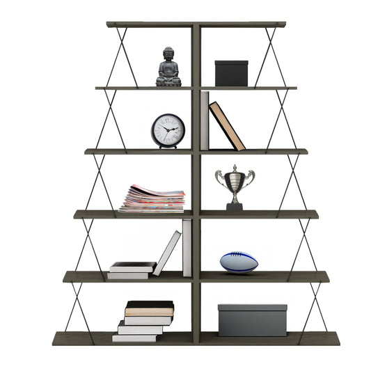 BOOKCASES 2PCS SET MINI TARS HM11772.13 MELAMINE IN OLIVE GREY COLOR-BLACK METAL RODS 65x24x146Hcm.(x2)