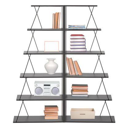 BOOKCASES 2PCS SET MINI TARS HM11772.20 MELAMINE IN GRAY COLOR-BLACK METAL RODS 65x24x146Hcm.(x2)