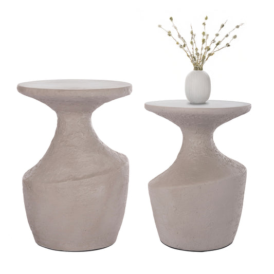 SIDE TABLES 2PCS SET REBON HM21137.03 FIBER CEMENT IN GREY--Φ40cm & Φ27.5cm