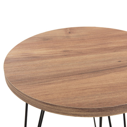 SET OF 3 ROUND SIDE TABLES NISSA HM18173.04 MELAMINE IN NATURAL WOOD COLOR-BLACK METAL LEGS