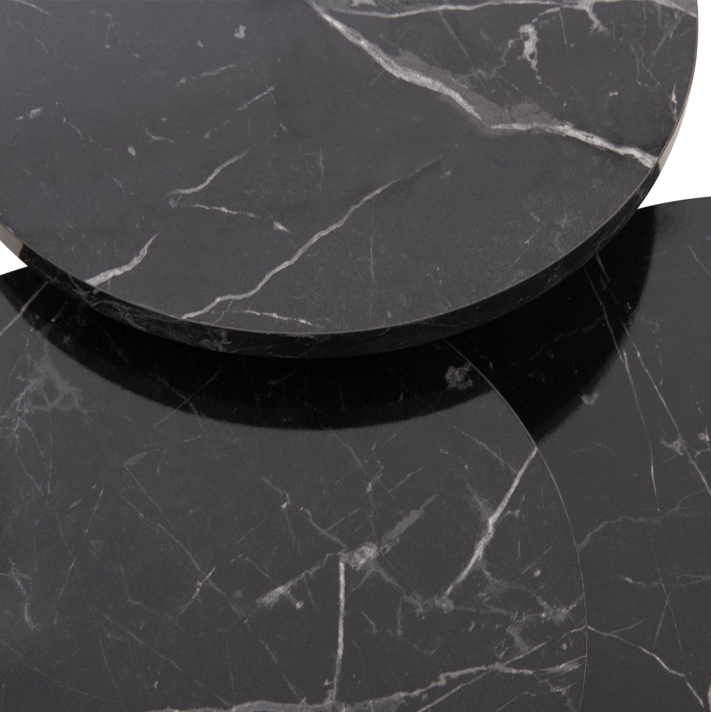 SET OF 3 ROUND SIDE TABLES NISSA HM18173.12 MELAMINE IN BLACK MARBLE--GOLD METAL LEGS