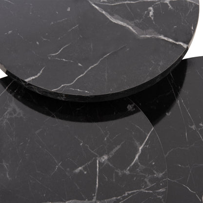 SET OF 3 ROUND SIDE TABLES NISSA HM18173.12 MELAMINE IN BLACK MARBLE--GOLD METAL LEGS