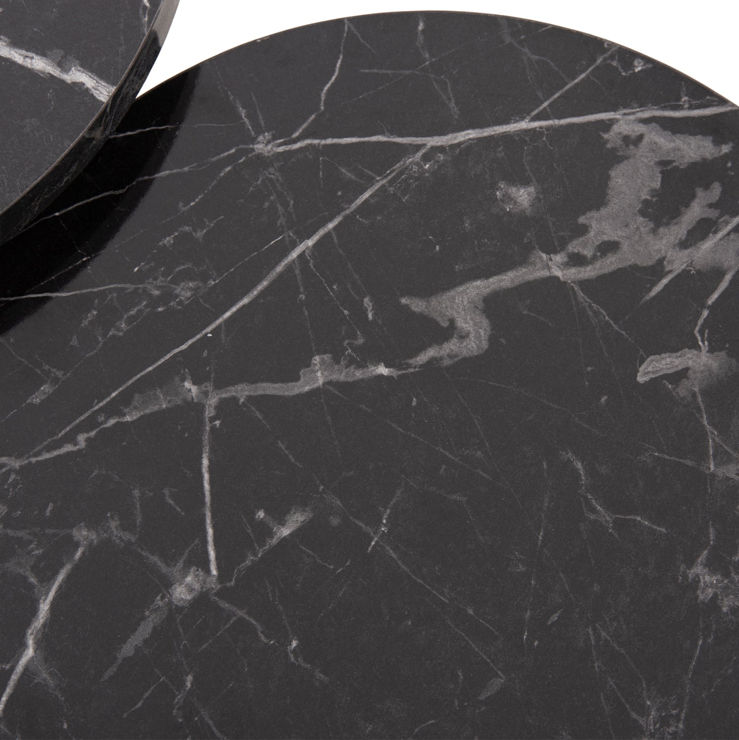 SET OF 3 ROUND SIDE TABLES NISSA HM18173.12 MELAMINE IN BLACK MARBLE--GOLD METAL LEGS