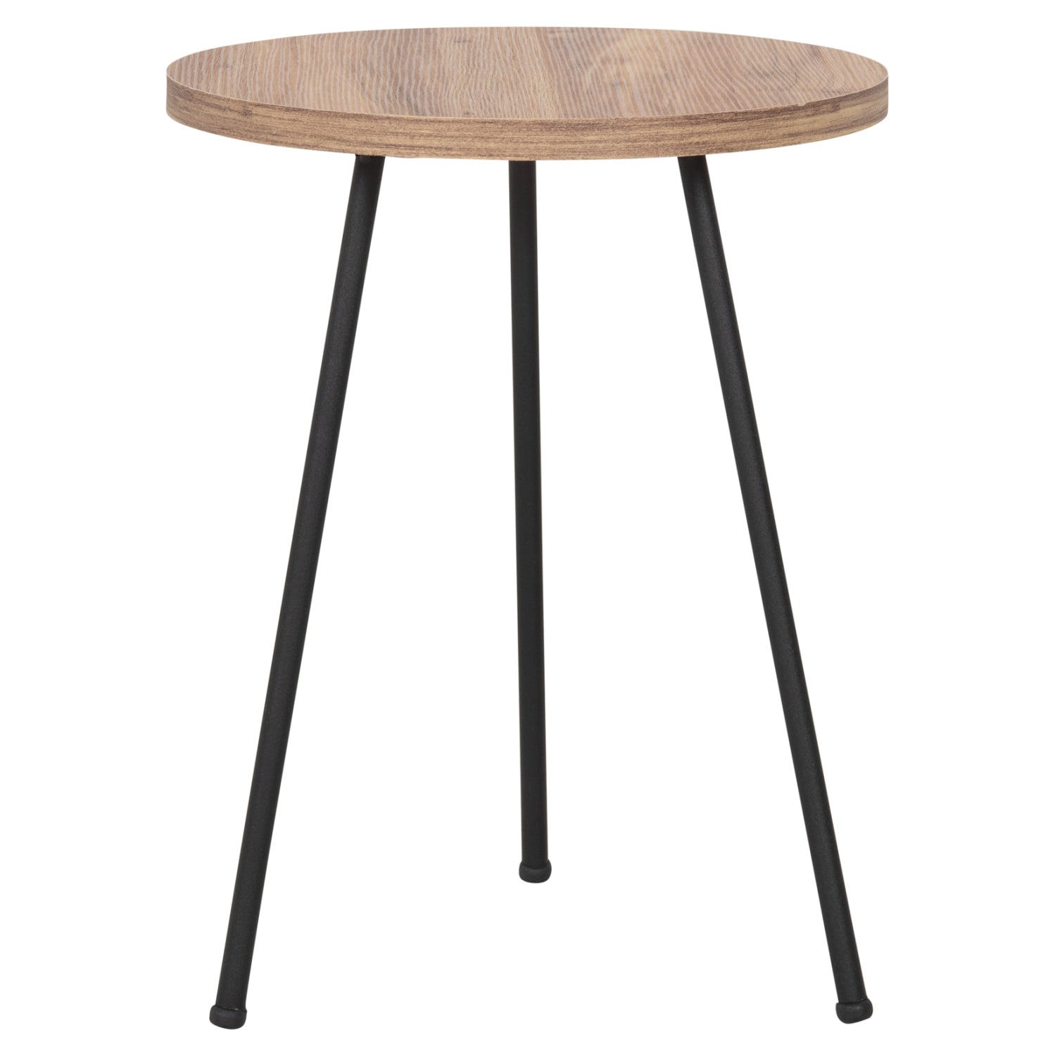 SET OF 3 ROUND SIDE TABLES KISSA HM18174.04 MELAMINE IN NATURAL WOOD COLOR-BLACK METAL LEGS