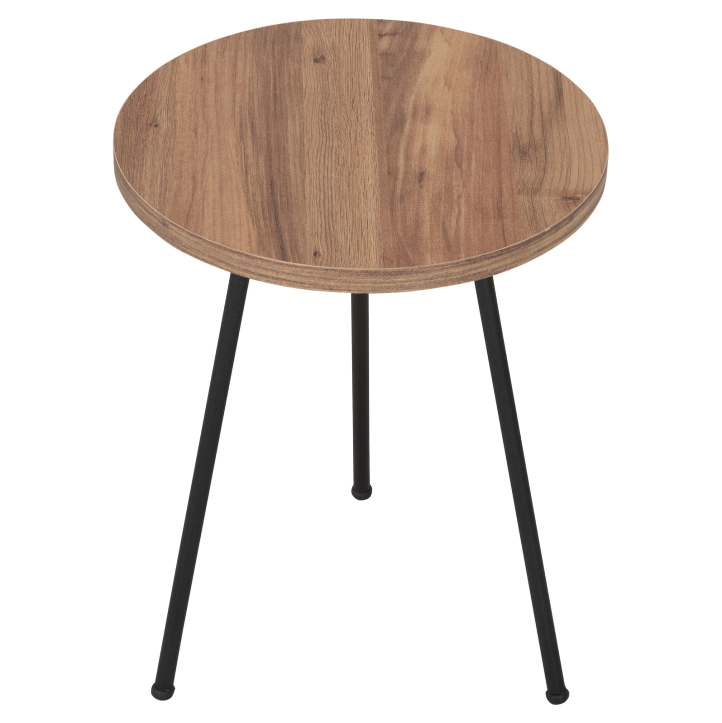 SET OF 3 ROUND SIDE TABLES KISSA HM18174.04 MELAMINE IN NATURAL WOOD COLOR-BLACK METAL LEGS