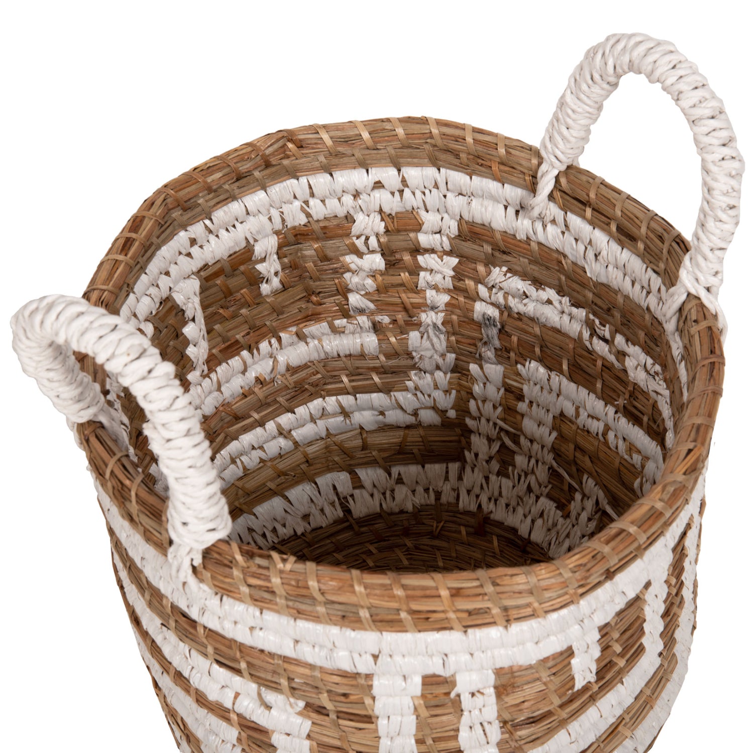 2-PIECE SET OF DECORATIVE BASKETS HM7846.01 MENDONG GRASS IN NATURAL-WHITE COLOR Φ36x32-40Hcm.