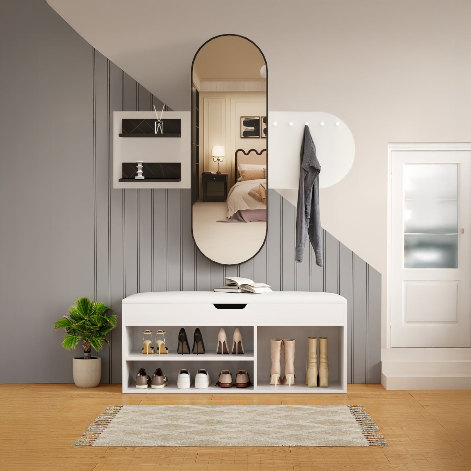 ENTRANCE SET 2PCS CHERYL HM21276.01 MELAMINE IN WHITE--BLACK MARBLE LOOK
