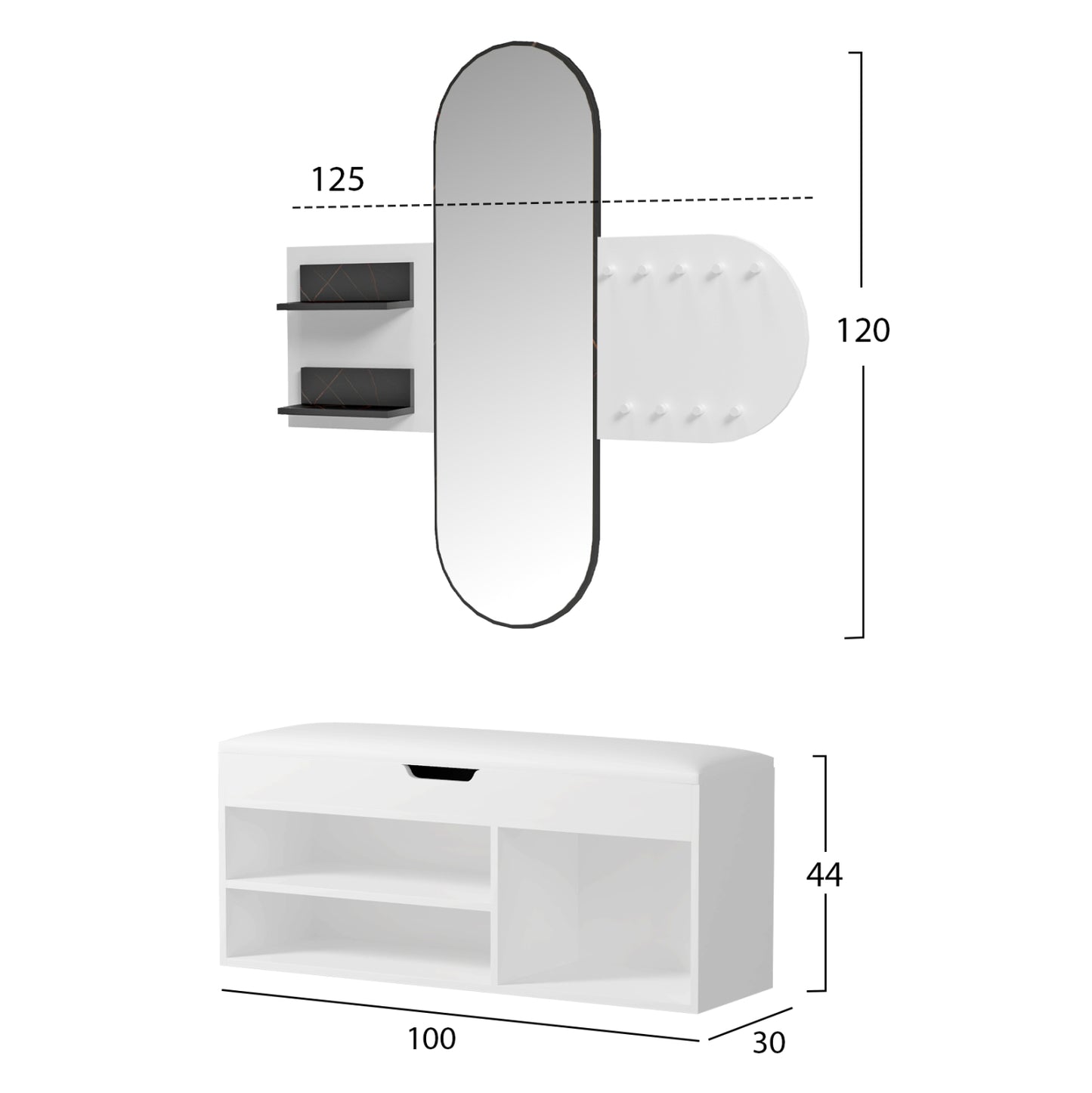 ENTRANCE SET 2PCS CHERYL HM21276.01 MELAMINE IN WHITE--BLACK MARBLE LOOK