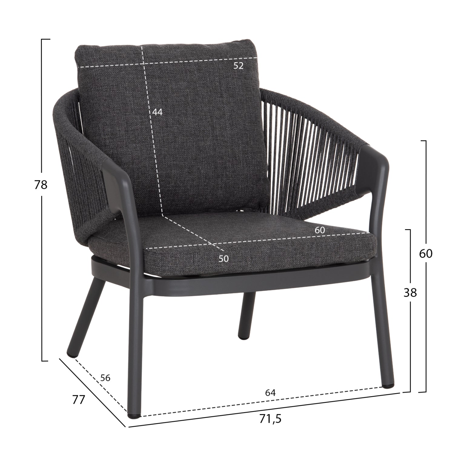 OUTDOOR 3PCS SET DRISCOLL HM10907.01 COFEE TABLE & 2 ARMCHAIRS--ALUMINUM IN GREY