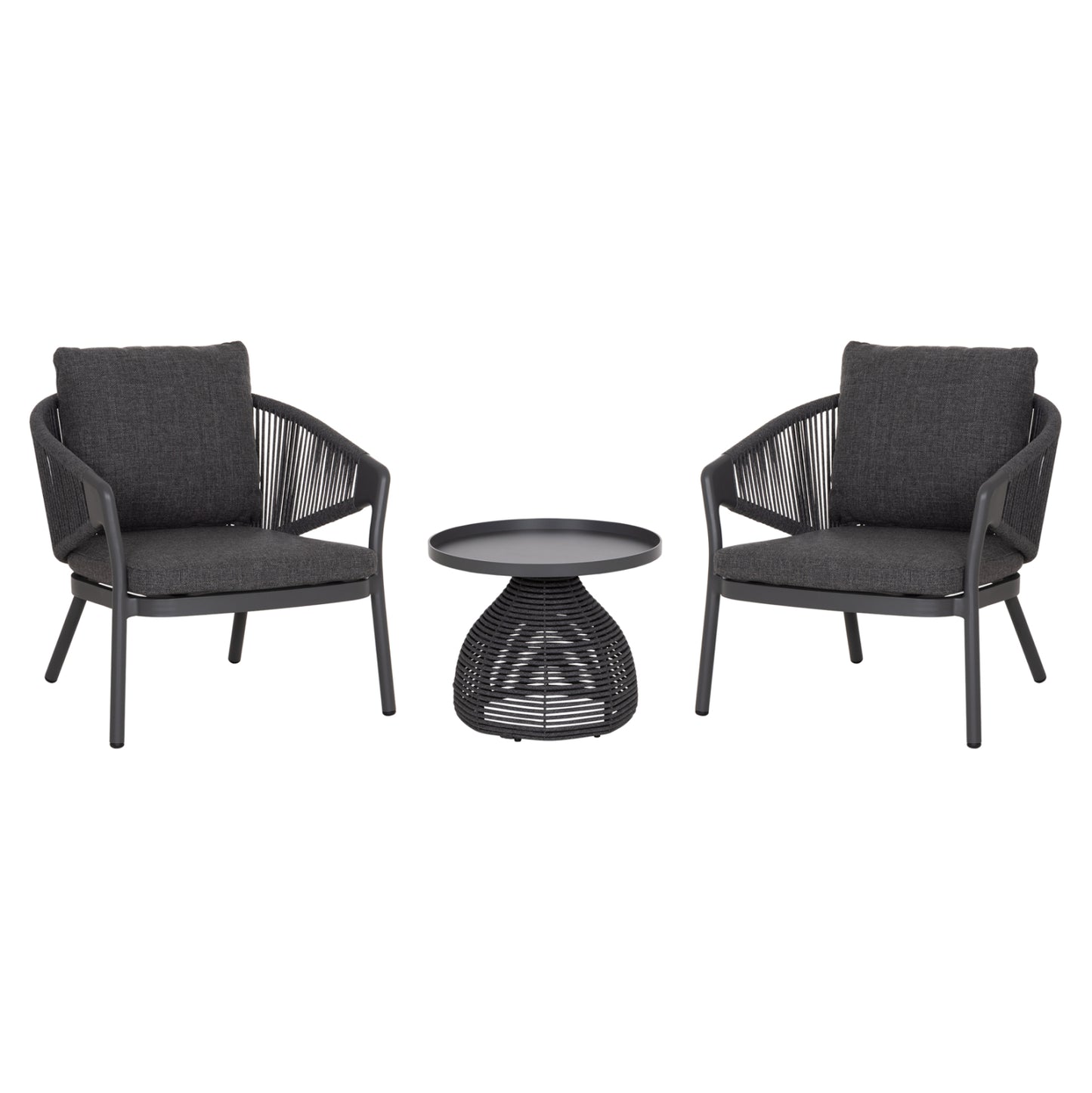OUTDOOR 3PCS SET DRISCOLL HM10907.01 COFEE TABLE & 2 ARMCHAIRS--ALUMINUM IN GREY