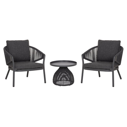 OUTDOOR 3PCS SET DRISCOLL HM10907.01 COFEE TABLE & 2 ARMCHAIRS--ALUMINUM IN GREY