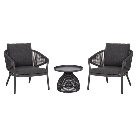 OUTDOOR 3PCS SET DRISCOLL HM10907.01 COFEE TABLE & 2 ARMCHAIRS--ALUMINUM IN GREY