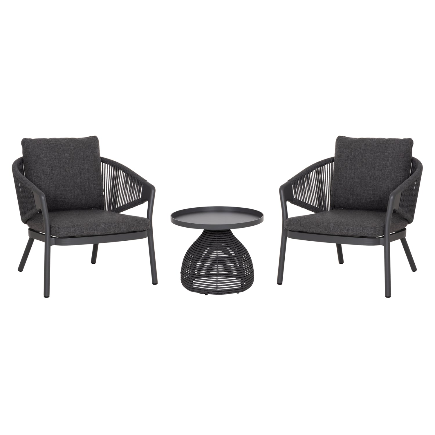 OUTDOOR 3PCS SET DRISCOLL HM10907.01 COFEE TABLE & 2 ARMCHAIRS--ALUMINUM IN GREY