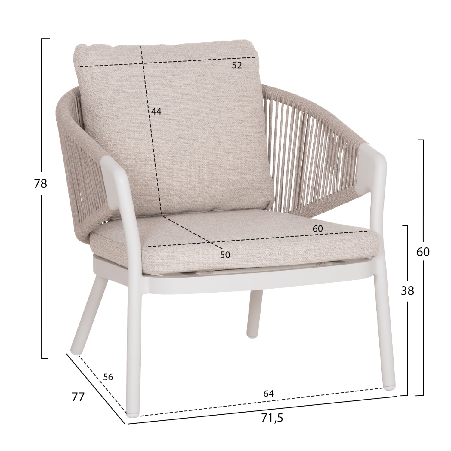 OUTDOOR 3PCS SET DRISCOLL HM10907.02 COFEE TABLE & 2 ARMCHAIRS--ALUMINUM IN CREAM WHITE