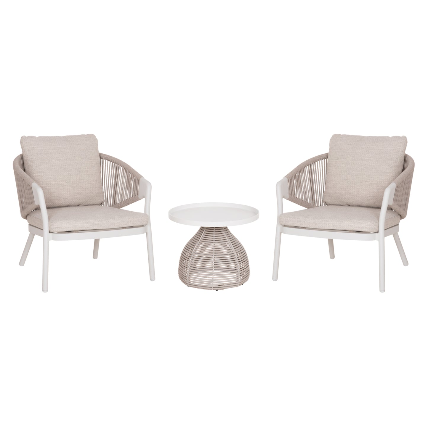 OUTDOOR 3PCS SET DRISCOLL HM10907.02 COFEE TABLE & 2 ARMCHAIRS--ALUMINUM IN CREAM WHITE