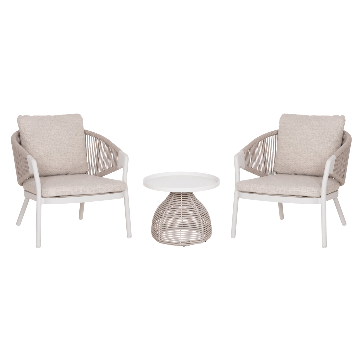 OUTDOOR 3PCS SET DRISCOLL HM10907.02 COFEE TABLE & 2 ARMCHAIRS--ALUMINUM IN CREAM WHITE