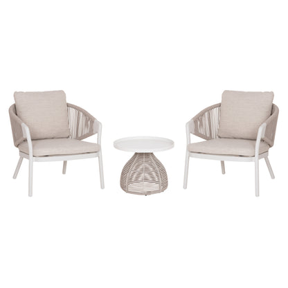 OUTDOOR 3PCS SET DRISCOLL HM10907.02 COFEE TABLE & 2 ARMCHAIRS--ALUMINUM IN CREAM WHITE