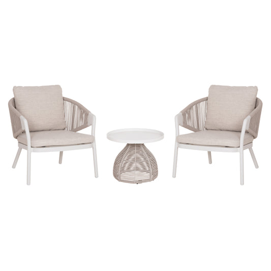 OUTDOOR 3PCS SET DRISCOLL HM10907.02 COFEE TABLE & 2 ARMCHAIRS--ALUMINUM IN CREAM WHITE