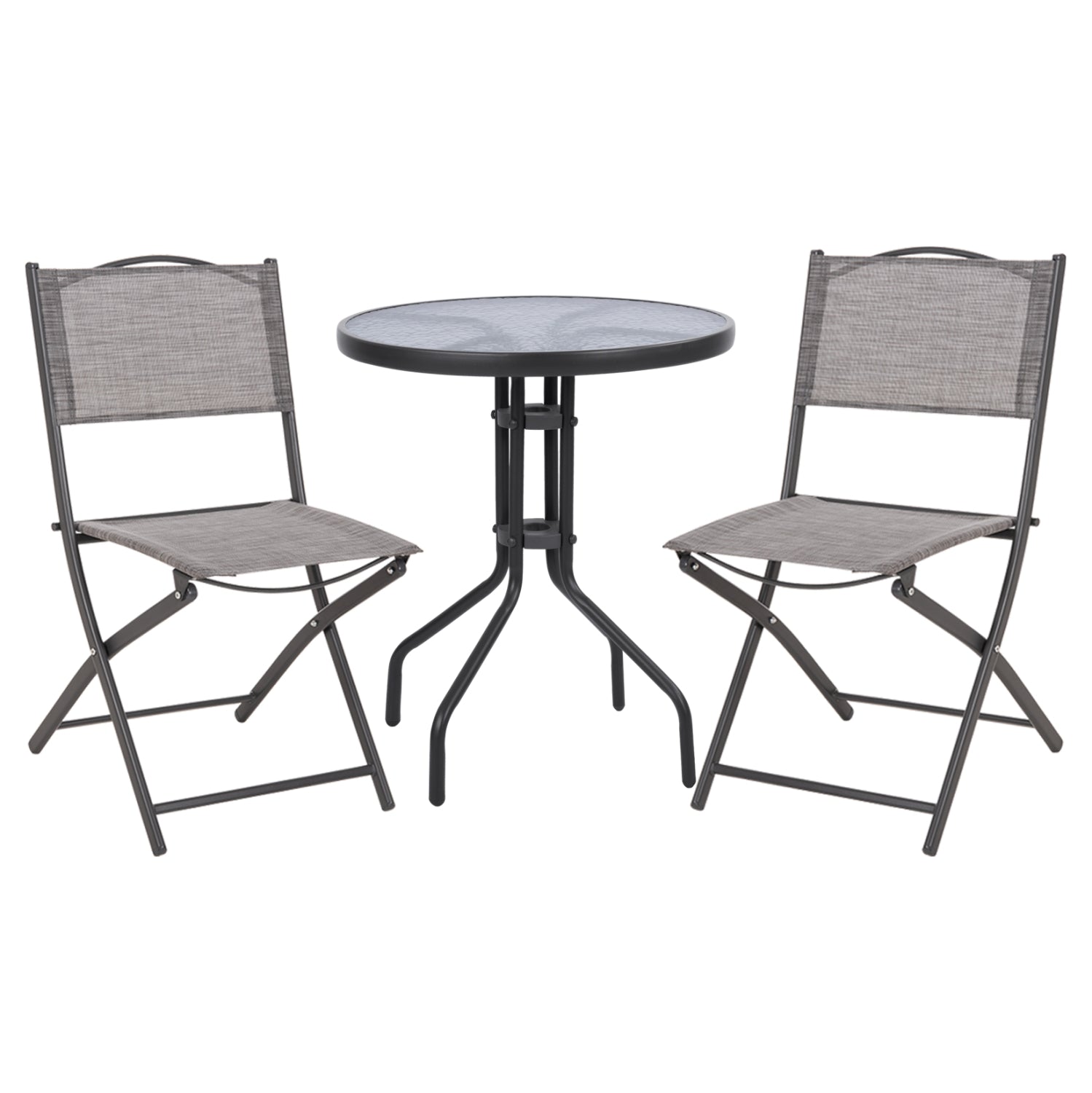 OUTDOOR DINING SET 3PCS LIMA HM21038.01 METAL ROUND TABLE & 2 FOLDABLE CHAIRS-GREY