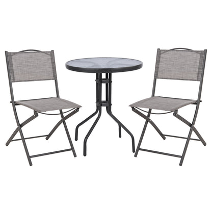 OUTDOOR DINING SET 3PCS LIMA HM21038.01 METAL ROUND TABLE & 2 FOLDABLE CHAIRS-GREY