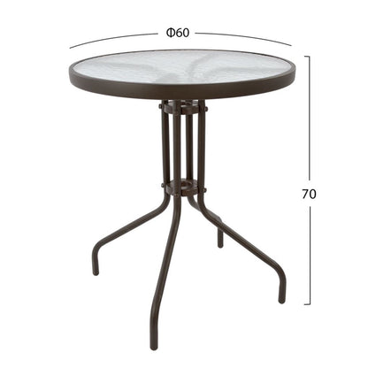 OUTDOOR DINING SET 3PCS LIMA HM21038.02 METAL ROUND TABLE & 2 FOLDABLE CHAIRS-BROWN