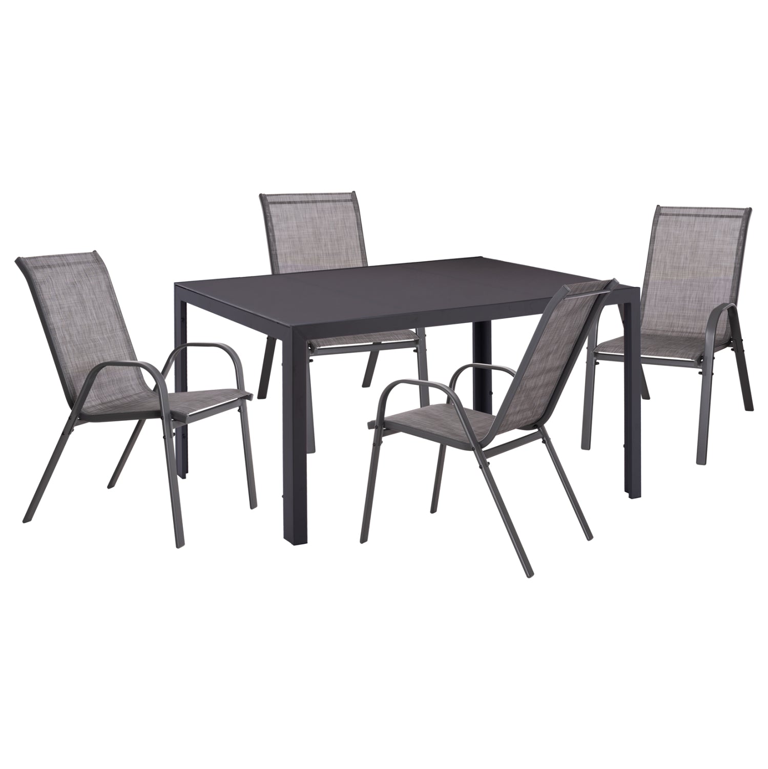 OUTDOOR 5PCS DINING SET LEOFER HM21004 METAL TABLE-4 METAL ARMCHAIRS-GREY