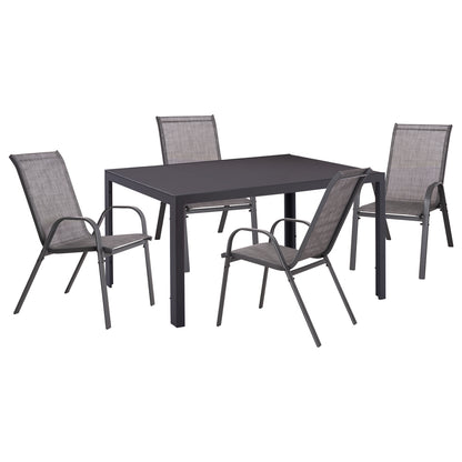 OUTDOOR 5PCS DINING SET LEOFER HM21004 METAL TABLE-4 METAL ARMCHAIRS-GREY